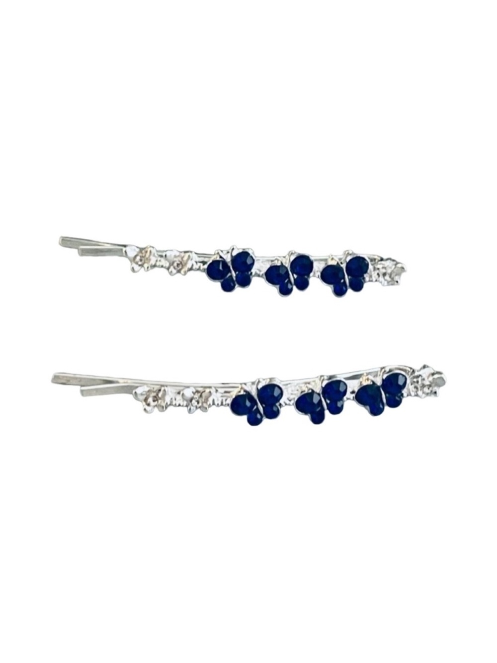 Silver Hair Pin Set with Navy Floral Accents FINAL PRICE DROP